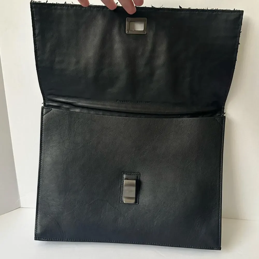 Proenza Schouler Woven Tweed Clutch Black & White Leather Authentic Celeb Style